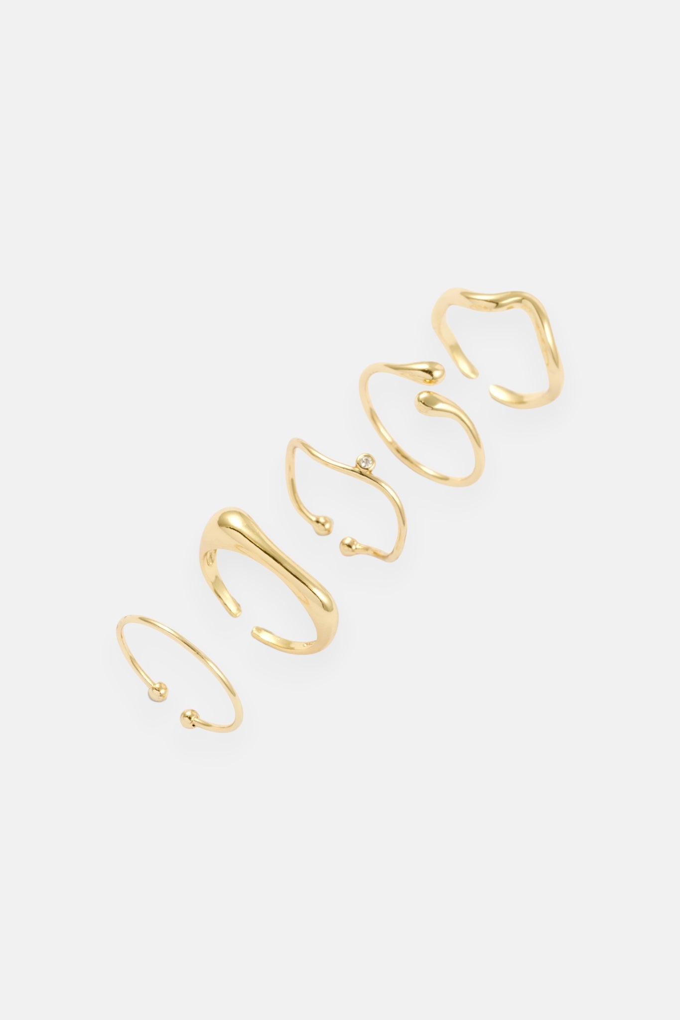 GOLD POLISHED WAVE ABSTRACT 5 RING ADJ PACK