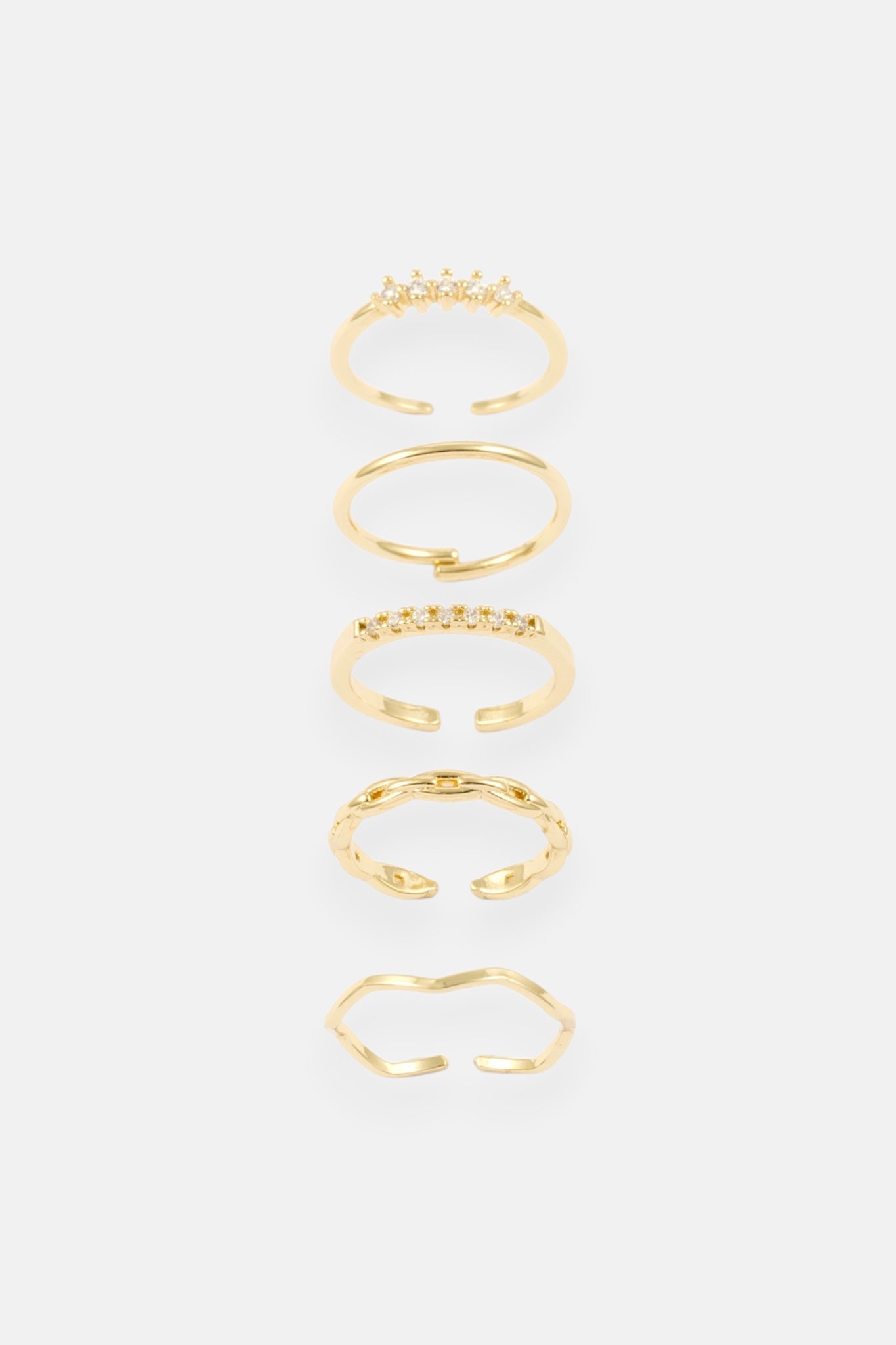 GOLD CHAIN LOOP CZ PAVE 5 RING ADJ PACK