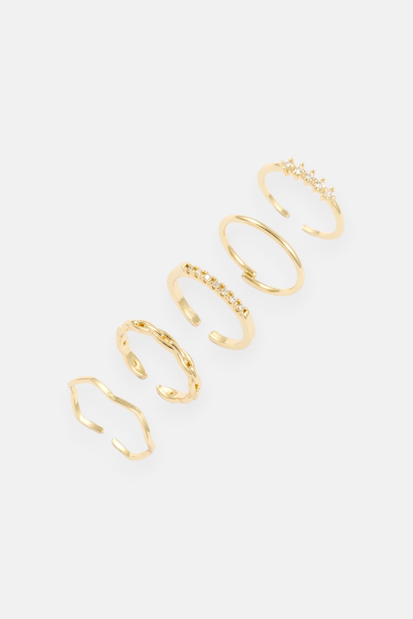 GOLD CHAIN LOOP CZ PAVE 5 RING ADJ PACK