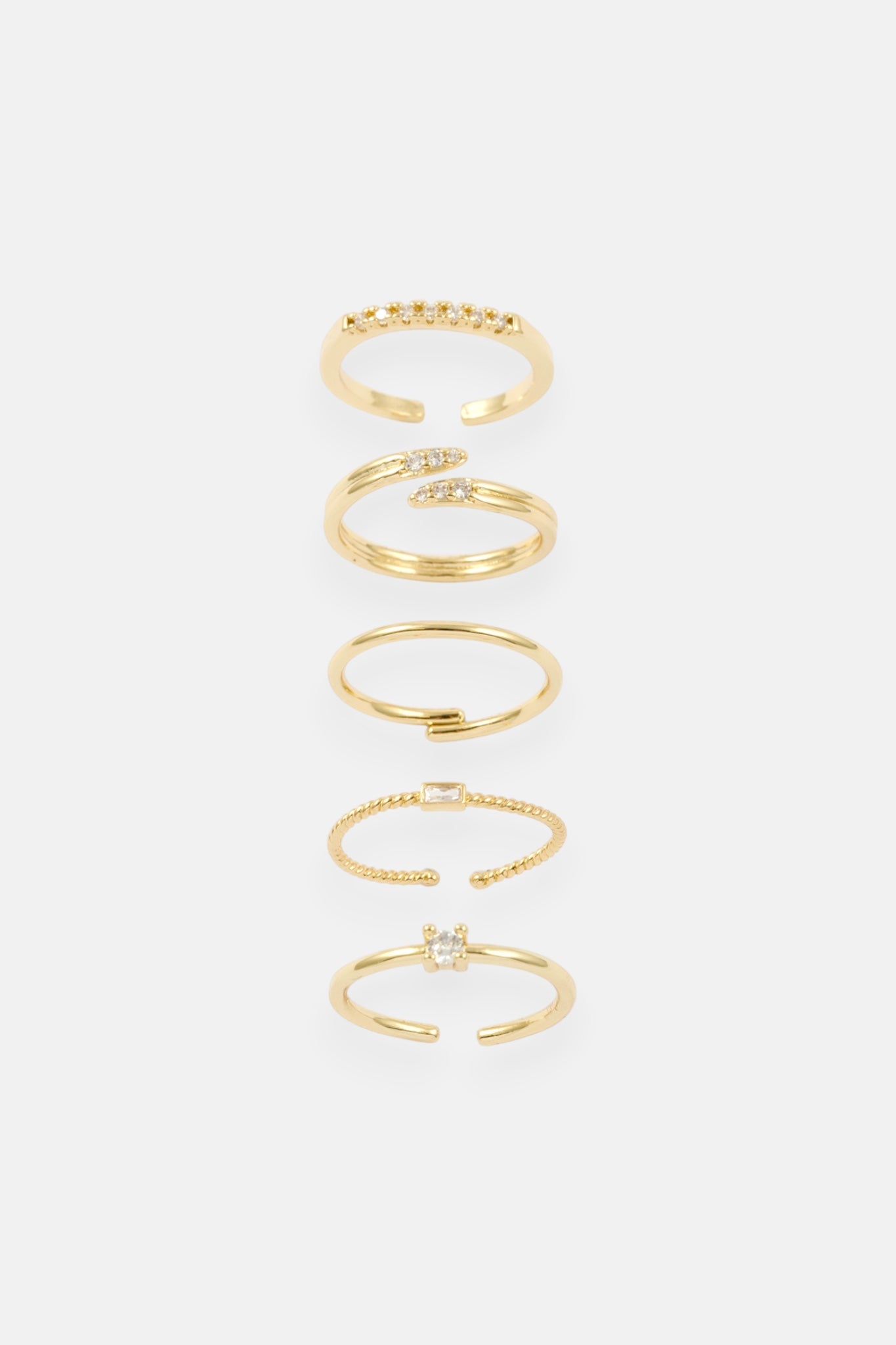 GOLD CZ WRAP PAVE SOLITARE 5 RING ADJ PACK