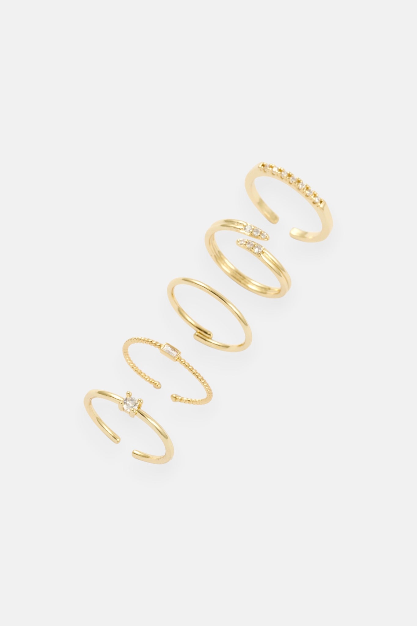 GOLD CZ WRAP PAVE SOLITARE 5 RING ADJ PACK