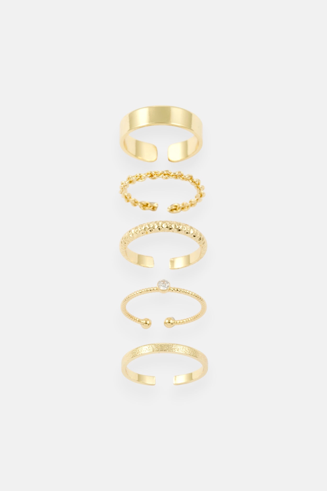 GOLD POLISHED CHUNKY TWIST CZ 3 RING ADJ PACK