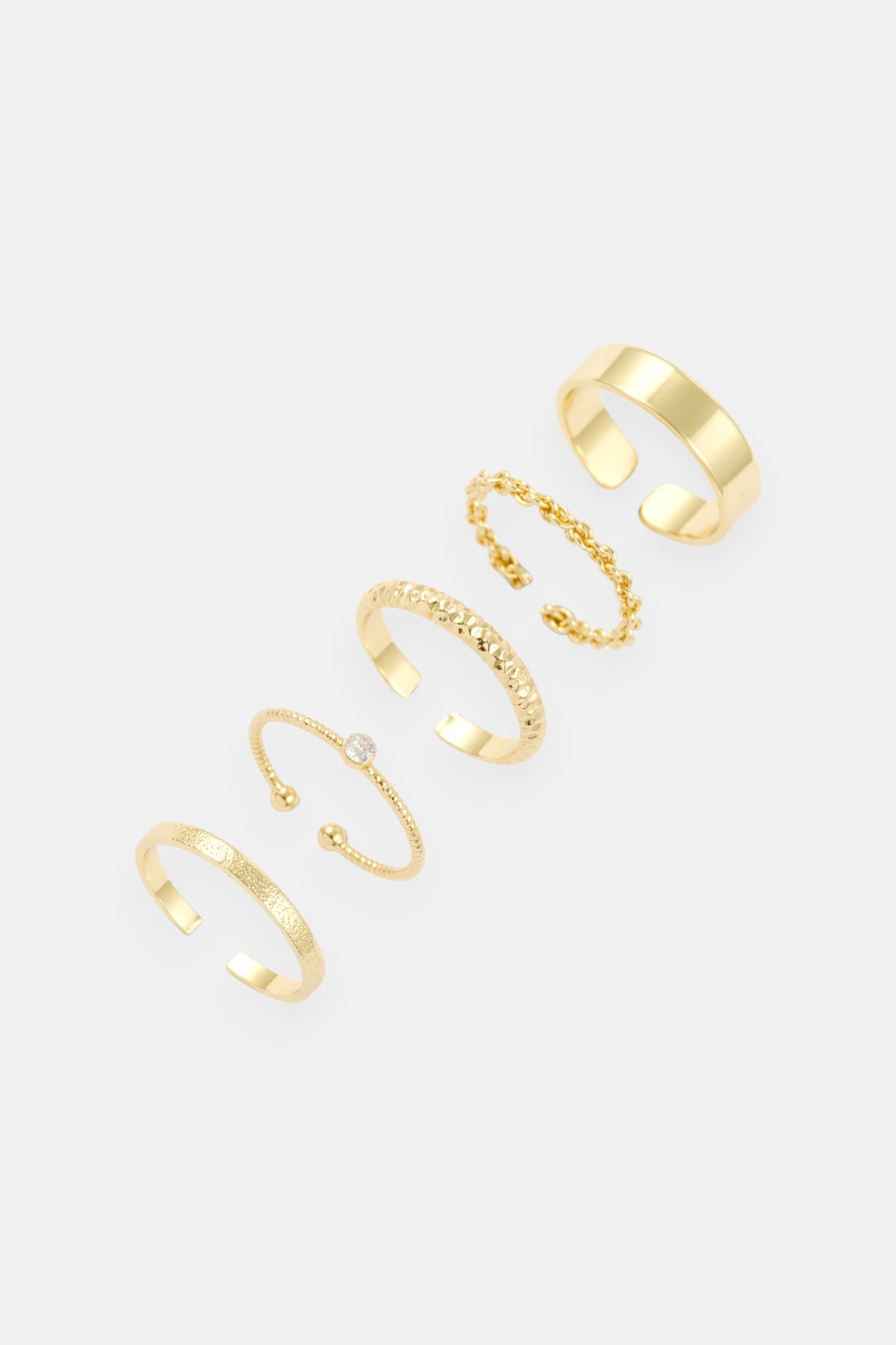 GOLD POLISHED CHUNKY TWIST CZ 3 RING ADJ PACK