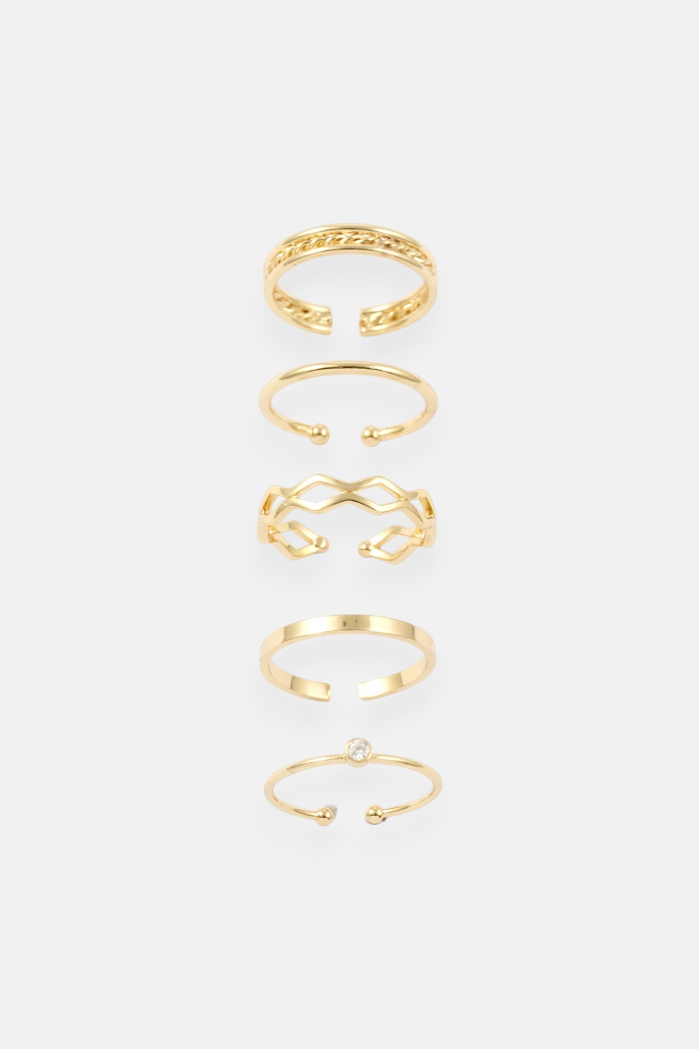 GOLD CHUNKY LINK CHAIN CZ STACK 3 RING ADJ PACK