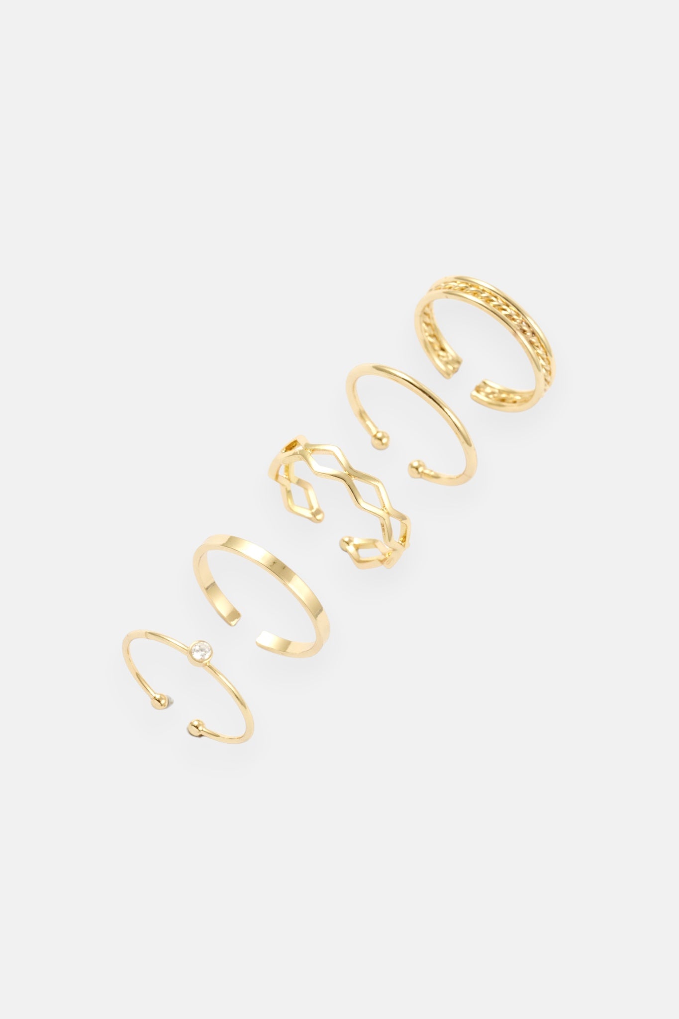 GOLD CHUNKY LINK CHAIN CZ STACK 3 RING ADJ PACK