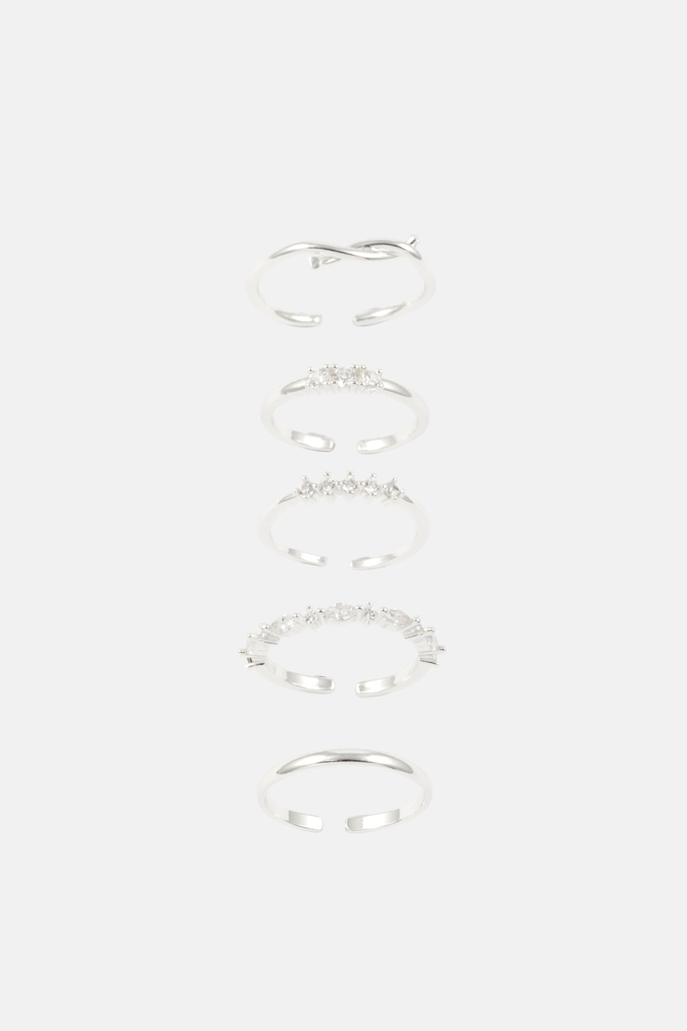 SILVER CZ TWIST 5 PACK ADJUSTABLE RING