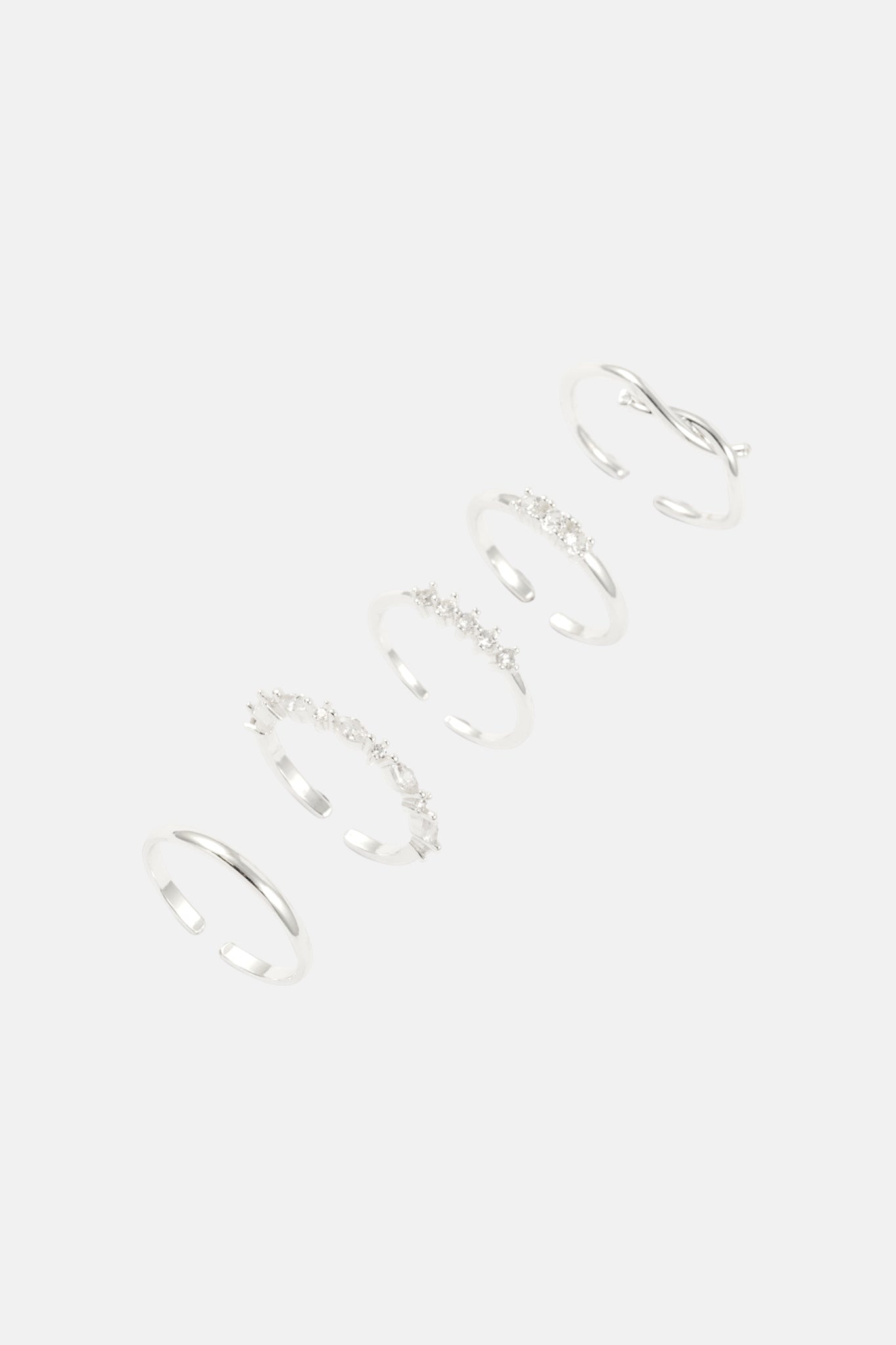SILVER CZ TWIST 5 PACK ADJUSTABLE RING