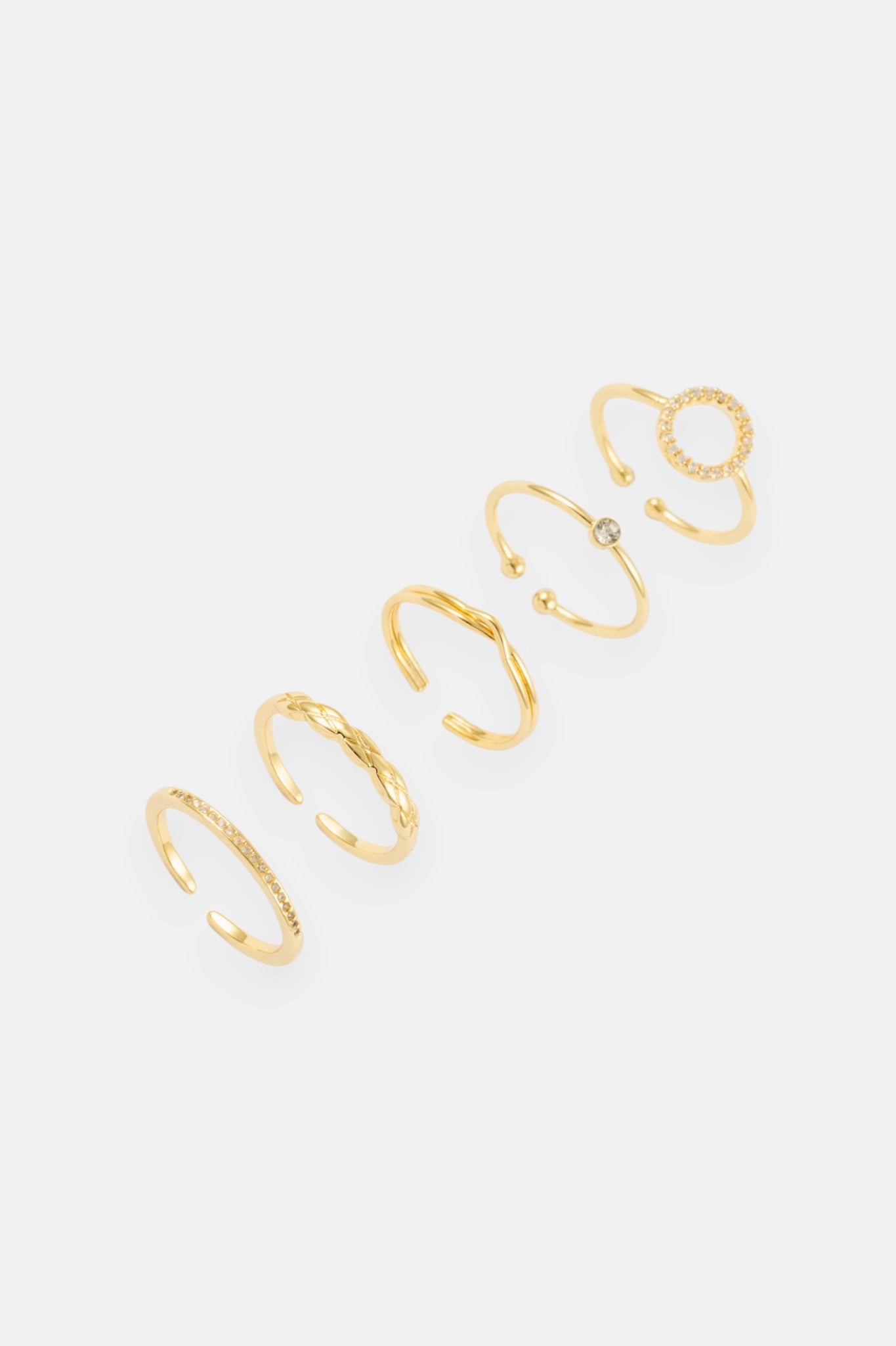 GOLD CZ CIRCLE PAVE CROSSOVER 5 RING ADJ PACK