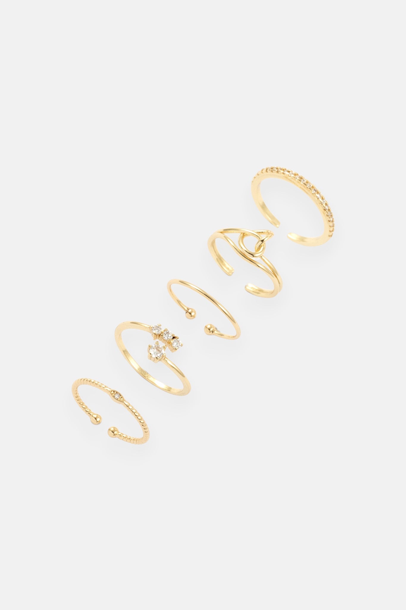 GOLD CZ CLUSTER PAVE SWIRL KNOT 5 RING ADJ PACK