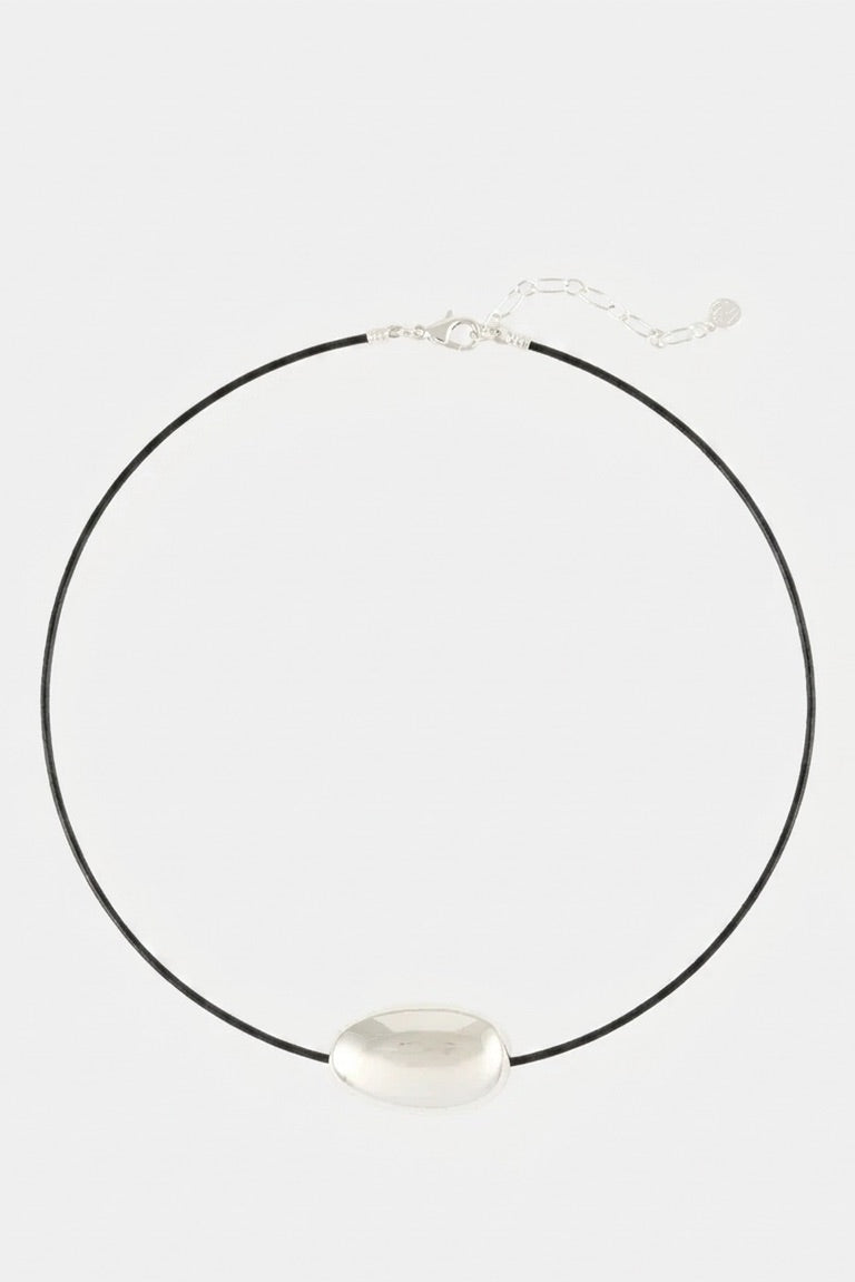 SILVER PEBBLE BLACK CORD NECKLACE