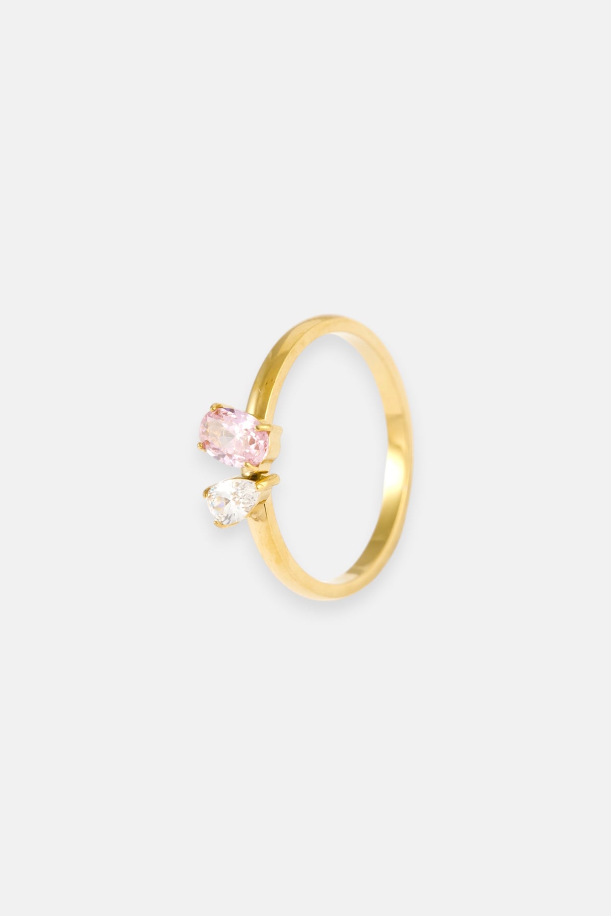 WATERPROOF GOLD DOUBLE PINK CZ BAND RING -SM