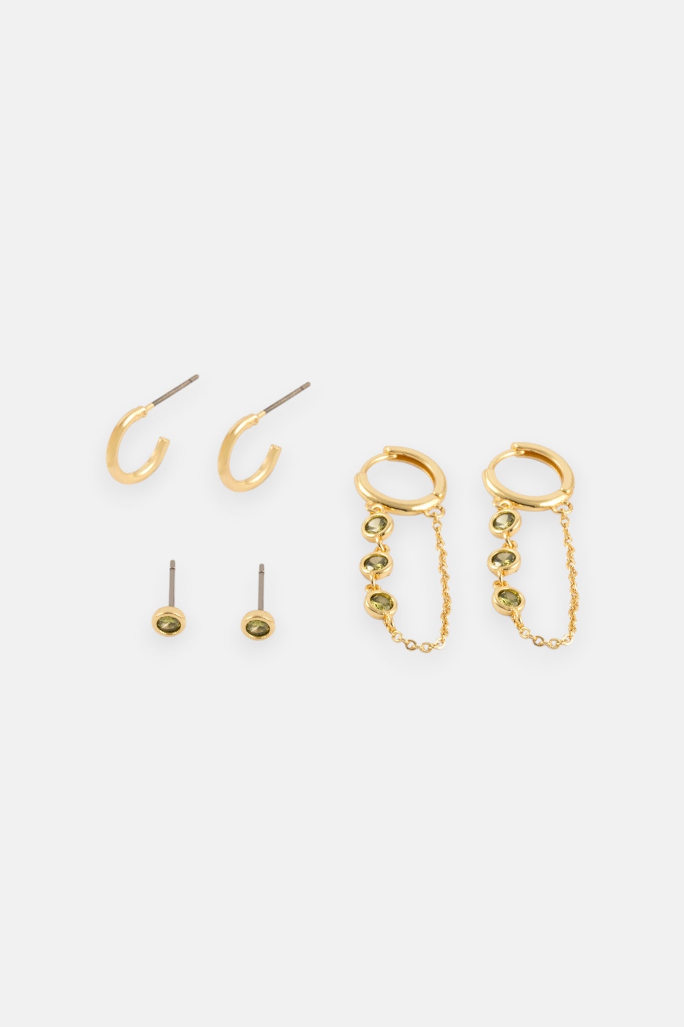 GOLD CZ PERIDOT BEZEL CHAIN 3 PACK EARRING