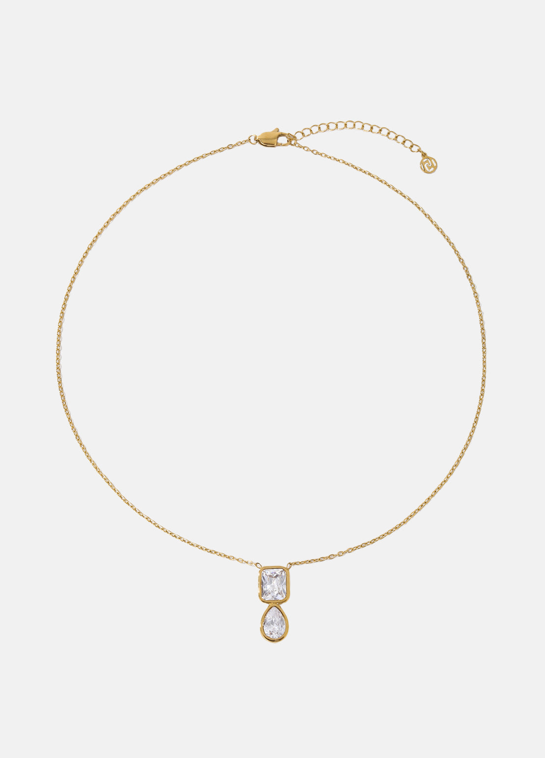WATERPROOF GOLD CZ BEZEL SQAUR PEAR PENDANT NECK