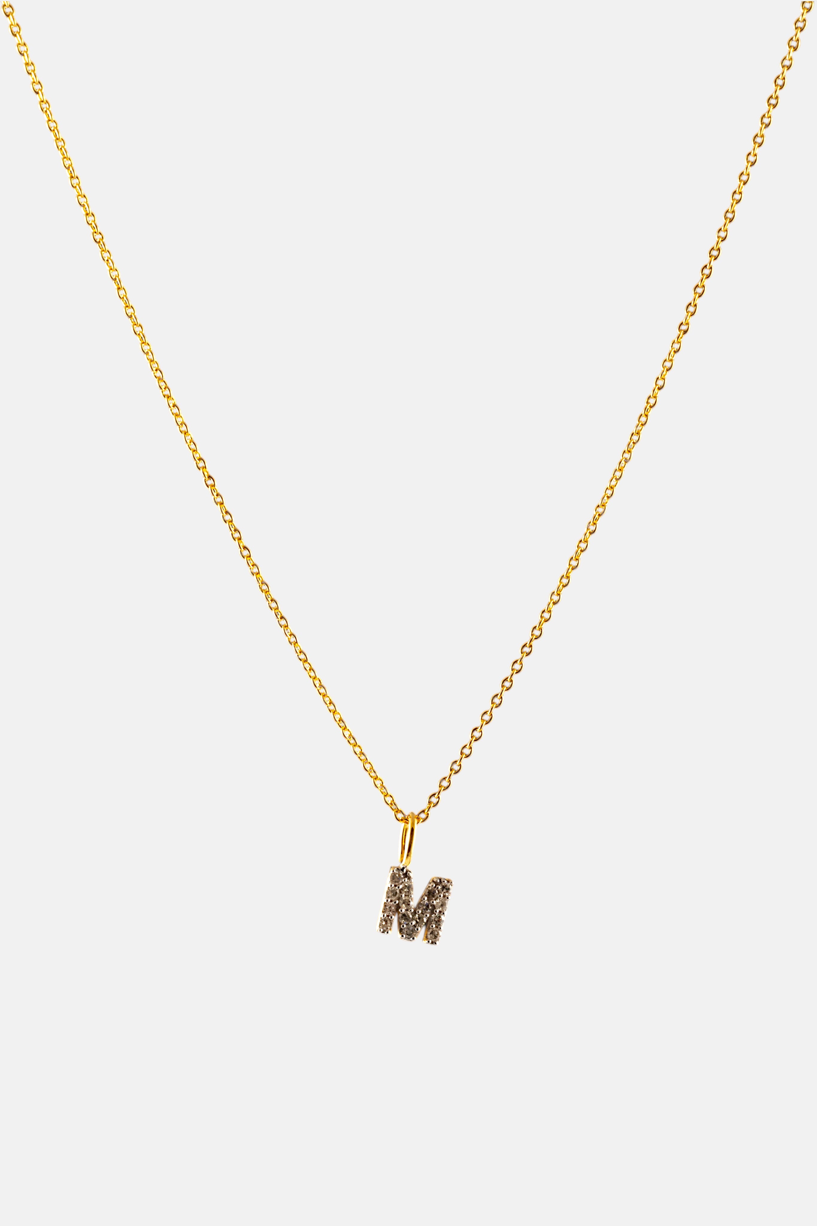 VERMEIL DIAMOND  M  PENDANT NECKLACE
